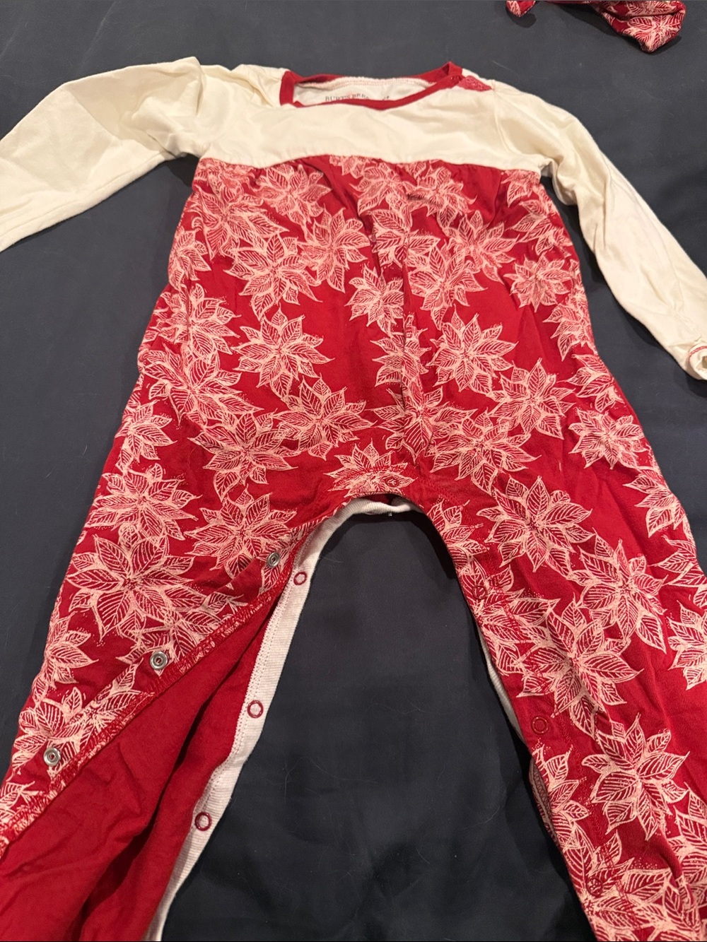 Burt's Bees Baby Red and Cream Floral Holiday Footless Onesie w/hat